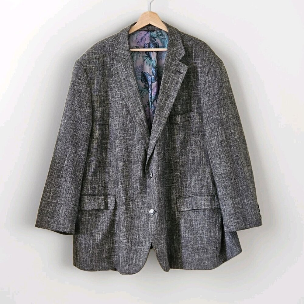 Oak Hill Blazer Men 3XL 54-56 Marled Gray Lined LS Two Button Front Double Vents